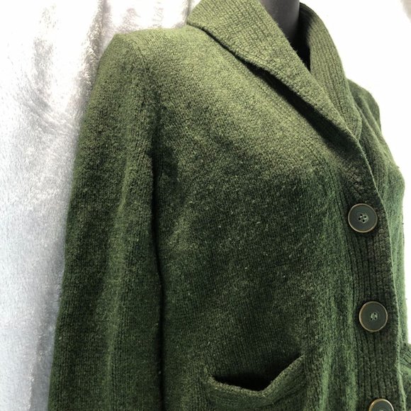 Vintage Fossil Women Sz M Wool Blend Bulky Long Sleeve Large Button Green Collar - Picture 2 of 12